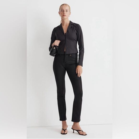 Madewell Kick Out Crop Jeans in True Black Wash: Coated Edition - Picture 1 of 8